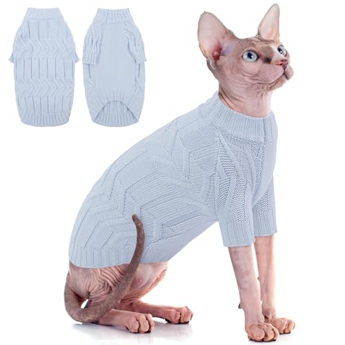 CITÉTOILE Katzenpullover, Strickpullover für haarlose Katzen, Wärme Winter Hundepullover mit Ärmeln, Klassisches Katzenpulli für Katzen Kleine Hunde Innen & Außen, Blau, M