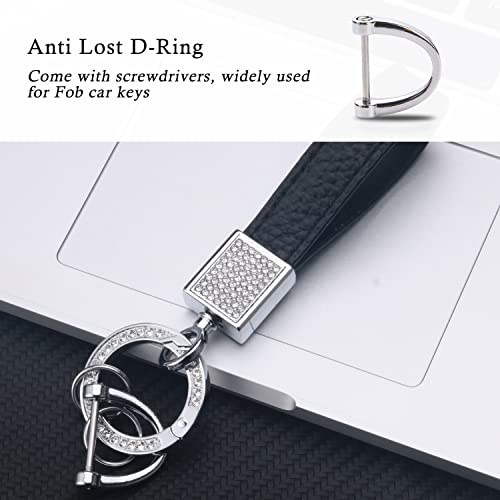 Universal Keychains For Car Genuine Leather Key Chain With Anti-Lost Phone Number Plate Bling Rhinestones Key Ring #TOP1