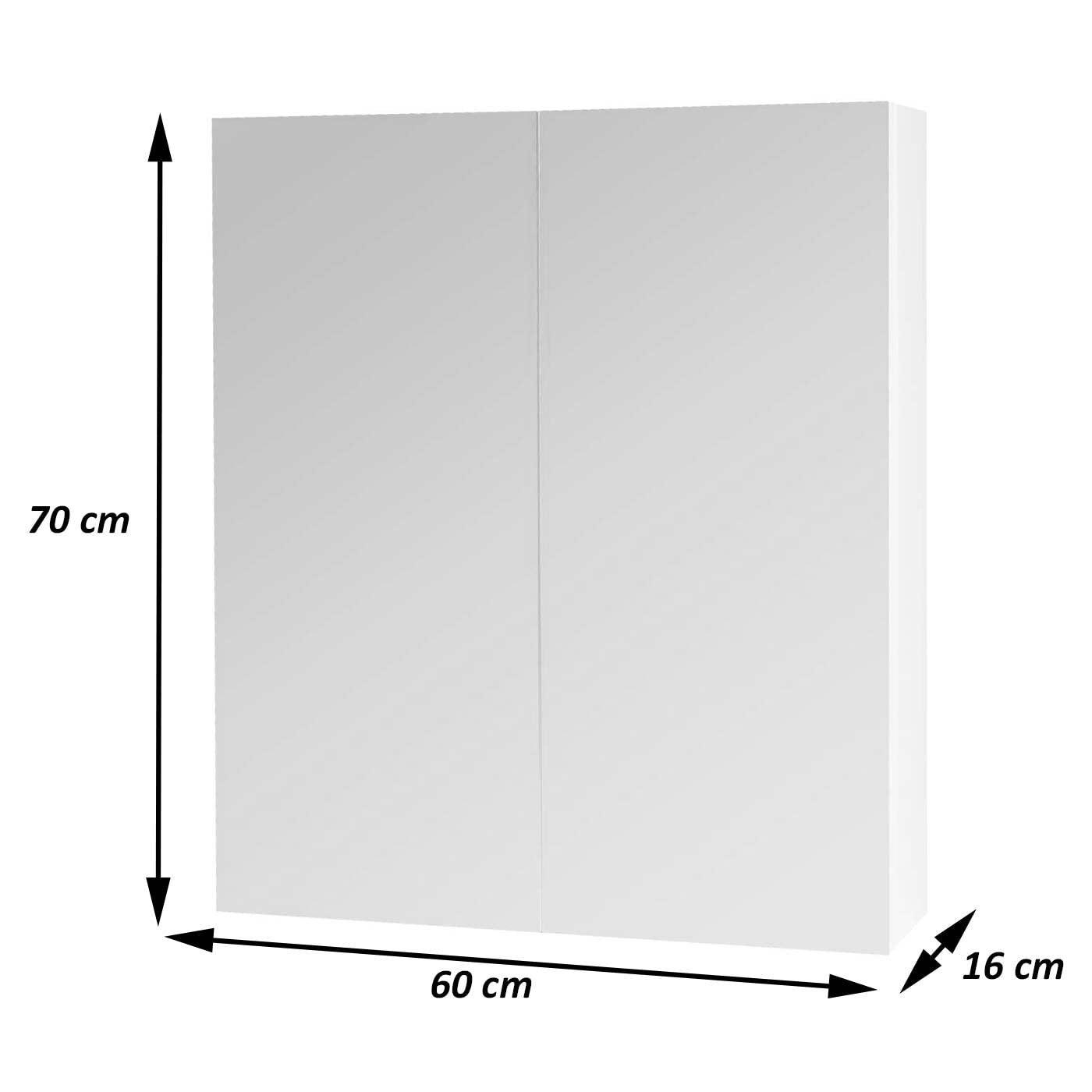 Mendler Szafka z lustrem HWC-B19b, szafka łazienkowa, szafka wisząca, 2 półki, wysoki połysk, certyfikat FSC, 70 x 60 x 16 cm, biała