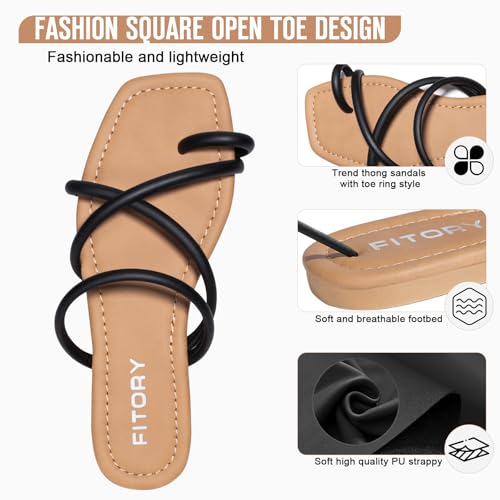 Image of FITORY Women's Slide Sandals Flat Toe Ring Thongs with Cross Strap for Summer Size