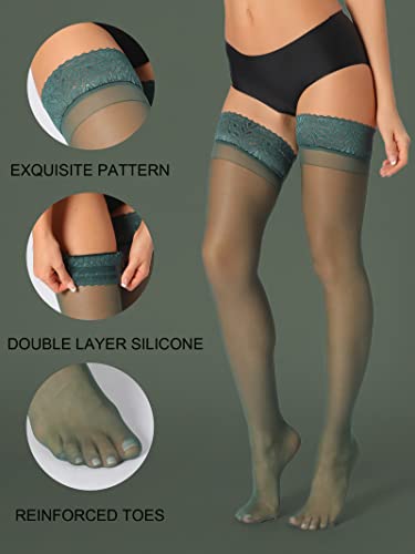 Image of HONENNA Sheer Thigh High Stockings, 17+ Colors Stay Up Lace Top with Anti-Slip Silicone for Women