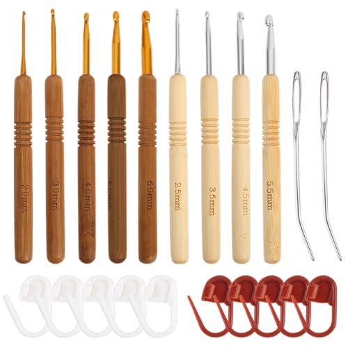 RDNKVB Set de crochet de madera, 9 tamaños, ganchillos con agujas y marcadores de crochet, kit de ganchillo para principiantes y aficionados 2mm 2,5mm 3mm 3,5mm 4mm 4,5mm 5mm 5,5mm 6mm