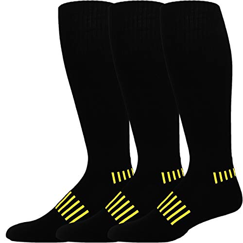 3-Pack Black with Yellow Standard Athletic Knee-High Soccer Socks2