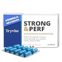 Fórmula Práctica para Hombres Activos | 60 Cápsulas con Ginseng, Maca, Arginina, Citrulina y Zinc | TRYVITE STRONG&PERF