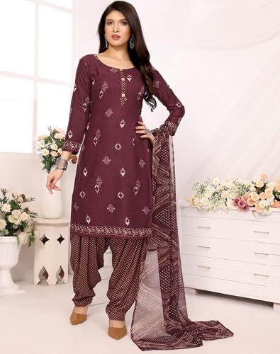 Image of Yashika Women's Crepe Printed Unstitched Dress Material & Unstitched Salwar Suit Material With Dupatta AZ-YS-P4-KUNDAN PURPLE