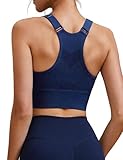 Litherday Sujetador Deportivo Mujer sin Aros Soporte Medio Transpirable Espalda Nadadora Ajustable Top Deportivo Yoga Fitness Azul Marino S