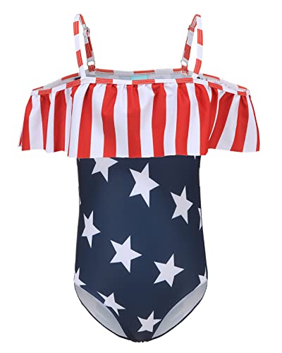 Image of Girls One Piece Swimsuits One Shoulder Ruffle Swimwear Floral Bathing Suit