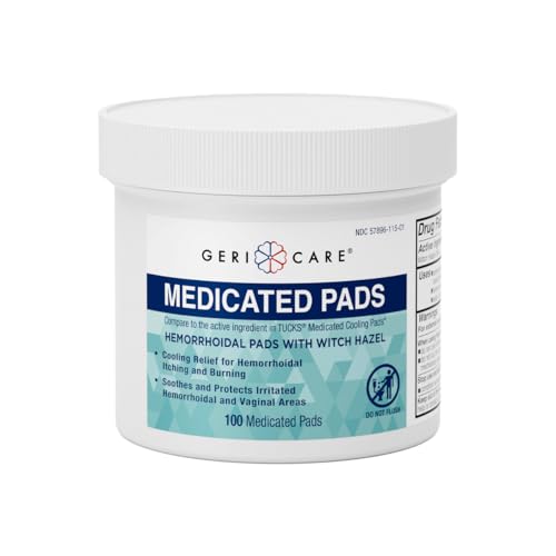 Image of GeriCare Medicated Cooling Pads with Witch Hazel. for Soothing Itch, Discomfort, and Burning, Pre-Moistened Pads Ideal for Sensitive Areas, 100 Count (Pack of 1)