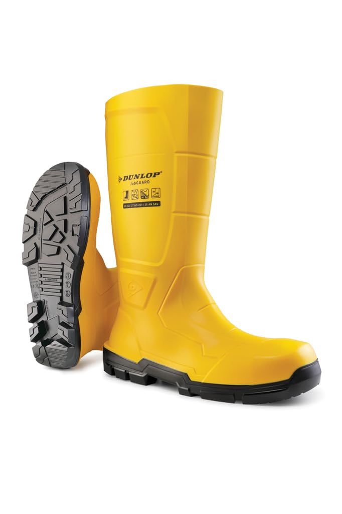 DUNLOP JobGuard S5 – Bottes de travail pour hommes et femmes - Bottes de sécurité – Imperméable - Embout en acier - Antidérapant SRC - Résistant aux produits chimiques – Jaune – Pointures 35 à 50