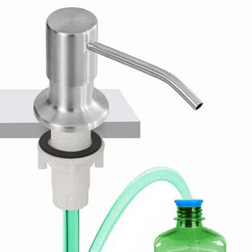 Dish Soap Dispenser for Kitchen Sink, Built in Sink Soap Dispenser Brushed Nickel, Countertop Soap Dispenser Stainless Steel Pump with 47