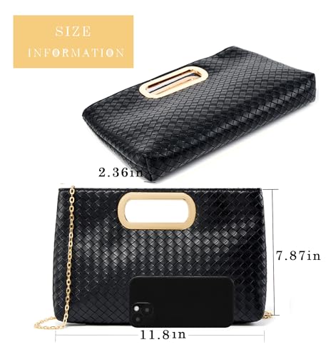 Image of Women's Woven Evening Bag Casual Leather Shoulder Handbag Fashion Clutch Purse