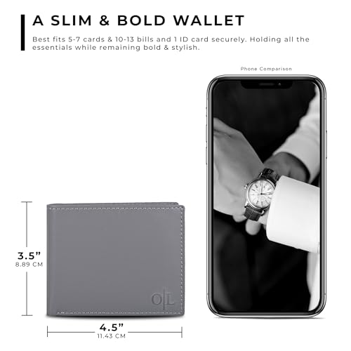 Image of Oak Leathers Slim Leather Wallet for Men - RFID Wallets Credit Card Holder Ultra Thin Gift for Mens, Front Pocket Minimalist Design