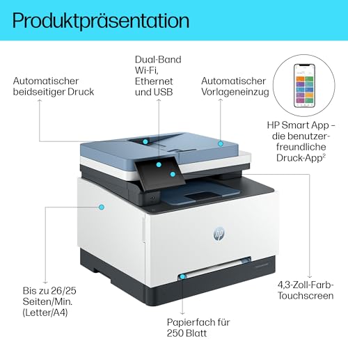 HP Color LaserJet Pro MFP 3302sdwg Multifunktions-Farblaserdrucker, Automatischer beidseitiger Druck, Hohe Druckgeschwindigkeit, Touchscreen, Wi-Fi, Ethernet, USB, Wolf Pro Security – Bild 4