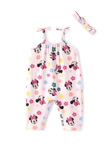 Disney Minnie Mouse Toddler Girls Romper Sleeveless Jumpsuit with Bow Tie Shoulder Straps and Headband Cute One Piece Outfit Summer Clothes 2T