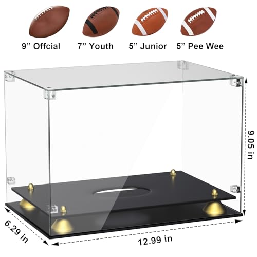 Image of KKU Acrylic Football Display Case - Clear Double Tier Black Stand for Signed Autographed Football Display