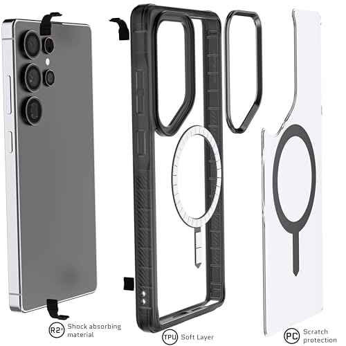 Image of Ghostek Covert S25 Ultra MagSafe Case Clear with Magnetic Ring, Slim Thin Military Grade Shockproof Phone Cover Compatible with 2025 Samsung Galaxy S25Ultra (6.9 inch) (Smoke Matte)