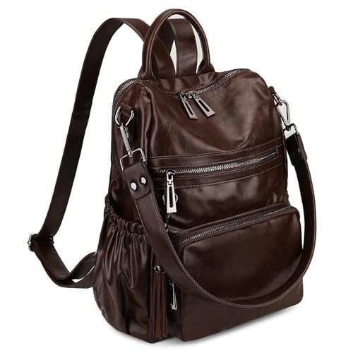 Image of Uromee Backpack Purse for Women Vegan Leather Ladies Fashion Travel Tassel Shoulder Bag Convertible Coffee bag