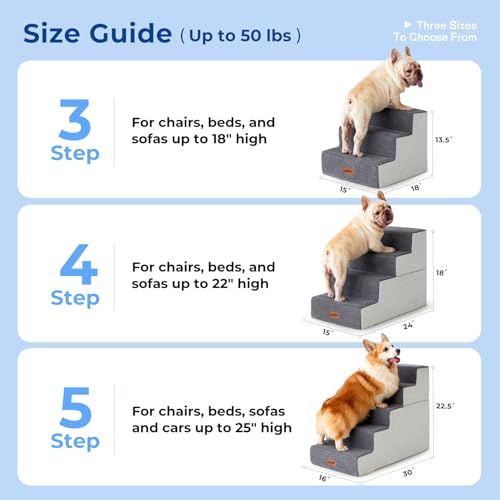 Dog Stairs for Small Dogs - Pet Stairs 2 in 1 with Zippers Suitable for Couch and Bed, 35D Foam Dog Steps with Non Slip Bottom Grey 4 Steps, Grey - Image 5