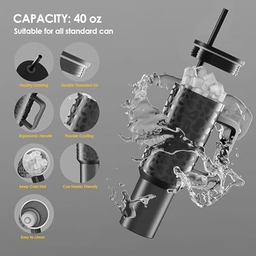 Image of Stainless Steel 1200 ml Vacuum Tumbler with Lid & Straw - Double‑Wall Insulated Cup for Travel, Gym & Office - Keeps Beverages Hot or Cold - 1.2 L Capacity (Leopard Black)