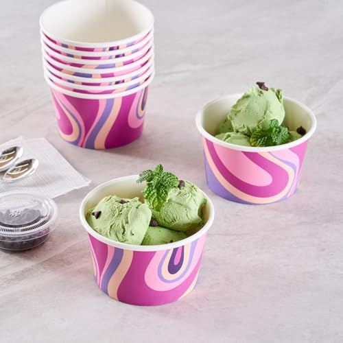 Image of Coppetta 8 Ounce Dessert Cups, 200 Greaseproof Ice Cream Cups - Lids Sold Separately, For Hot And Cold Foods, Midnight Groove Paper Yogurt Bowls, Disposable, Sturdy - Restaurantware