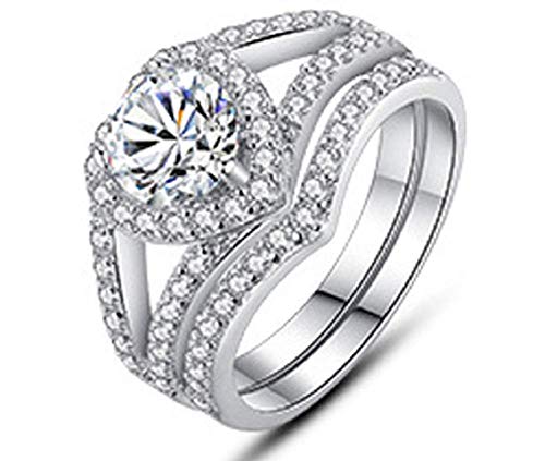 HengSun Flame Reflection Stainless Steel Rings Wedding Set Round CZ Cubic Zirconia Wedding Sets for Women Halo Rings for Jewelry Set Engagement Ring Set for Women 925 Sterling Silver (US 9)