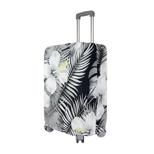 Joisal Luggage Covers for Suitcase Protectors Washable Floral Travel Vacation Essentials White Hibiscus Flowers Tropical Black, S, Fits 18-20 Inch Case3