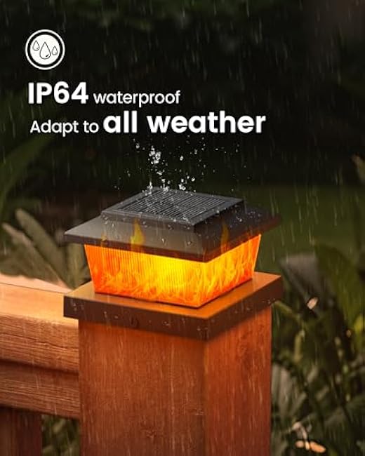 VOLISUN Solar Fence Post Cap Lights 12pack, Black Solar Deck Cap Flame Light Outdoor Waterproof, High Brightness Flickering Flame SMD LED Lighting, for 4x4 Wooden/4x4 5x5 Vinyl Post