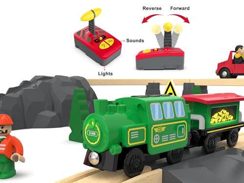 Image of Wooden Train Accessories Battery Operated Locomotive Train, Remote Control Train for Track Set, Powerful Engine Train Vehicles Fit All Major Brands Track Railway System (Battery Not Included)