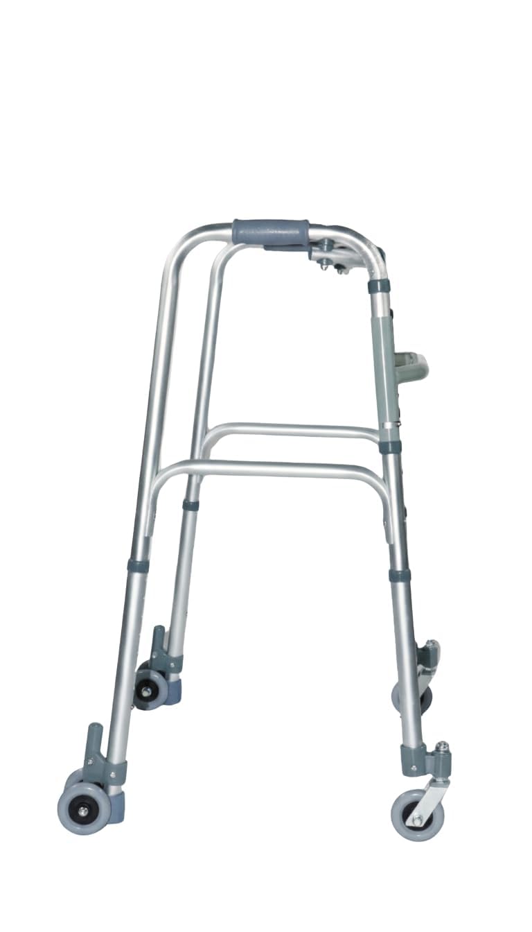 Ausilium Deambulatore Pieghevole a 4 Ruote in Alluminio, Ruote Anteriori Piroettanti e Posteriori Gemellate con Freno, Manopole Ergonomiche Imbottite, 3,4 kg, Portata 120 kg, Altezza Regolabile
