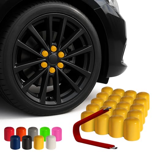 ColorLugs Vinyl Lug Nut Cover | Yellow | Flexible Fit Wheel Lug Nut Cap | Fits 21-23 mm | Pack of 25 | Includes Deluxe Extractor | Made in the USA