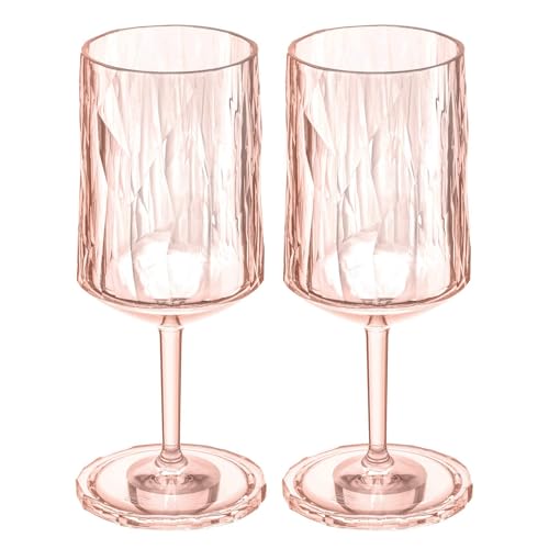 Koziol Superglas Club No.4 Lot de 2 verres à vin et à apéritif avec pied en plastique transparent luxueux, incassables, réutilisables, pour fête, camping, 300 ml (rose quartz)
