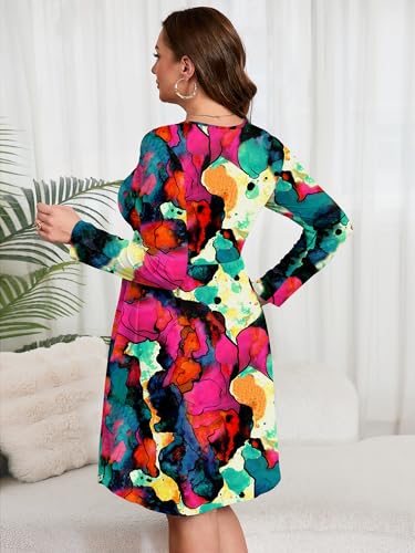 Image of AusLook Women's Plus Size Long Sleeve Midi Dress Casual Empire Waist Loose Flowy Dresses A-Line Boho Long Dress with Pockets