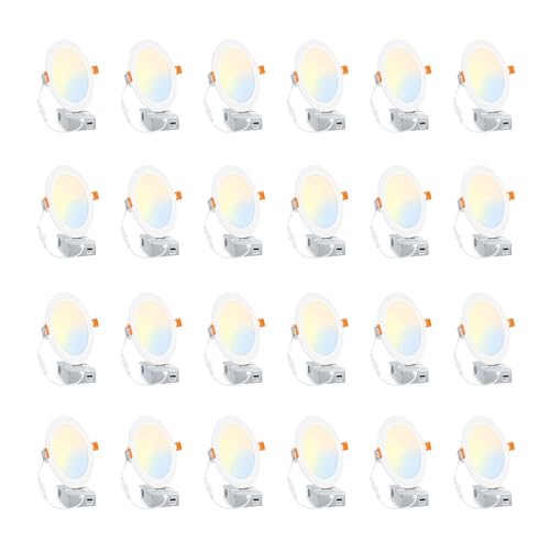 BesLowe 24 Packs 6 Inch 5CCT LED Recessed Ceiling Lights Ultra-Thin with Junction Box, 12W 150W Eqv, 3000K/3500K/4000K/5000K/6500K, 1200LM Dimmable Canless Downlights for Kitchen Hallway Dining Room by BesLowe - Used condition - US$72.66