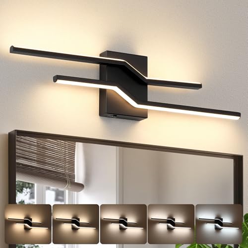 Image of 24 Inch Vanity Light for Bathroom Lighting Fixtures Over Mirror Black Dimmable 5CCT 24W Modern Bath Vanity Lights Bar Wall Sconces