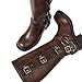 AMINUGAL Brown Knee High Boots Women Square Toe Pull On Boots Wide Calf Riding Boots Fashion Buckles Chunky Boots Metallic Casual Vintage Buckle Rivet Boots Size 8