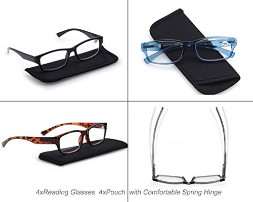 Modfans 4 Pack Plastic Frame Spring Hinges Reading Glasses Vintage Quality Comfort For Men And Women +3.50 #TOP4