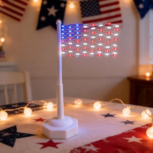 Desktop American Flag Light, 64 LED USB Battery Table Flag