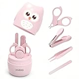 YIVEKO Baby Nail Kit, 4-in-1 Baby Nail Care Set with Cute Case, Baby Nail Clippers, Scissors, Nail File & Tweezers, Baby Manicure Kit and Pedicure kit for Newborn, Infant, Toddler, Kids-Owl Pink
