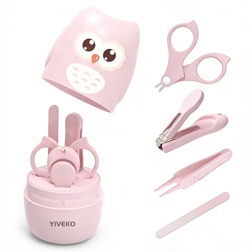 Image of YIVEKO Baby Nail Kit, 4-in-1 Baby Nail Care Set with Cute Case, Baby Nail Clippers, Scissors, Nail File & Tweezers, Baby Manicure Kit and Pedicure kit for Newborn, Infant, Toddler, Kids-Owl Pink