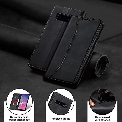 Image of Jasonyu Flip Wallet Case for Samsung Galaxy S10,Leather Magnetic Folio Cover with Card Holder,Kickstand - TPU Shockproof Durable Protective Phone Case,Black
