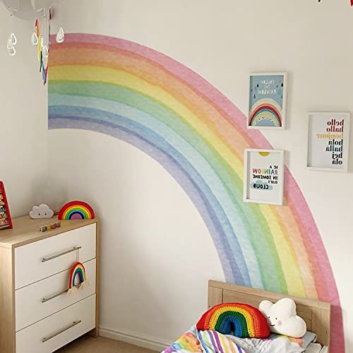 funlife Vinyl Large Rainbow Wall Mural Stickers Peel and Stick Precut Giant Left Pastel Half Watercolor Rainbow Wall Decals for Girls Bedroom Kids Nursery Room Playroom 62.99 x 56.69