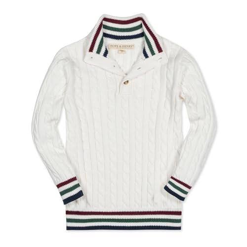 Image of Hope & Henry Boys' Mock Neck Cable Sweater with Button Placket