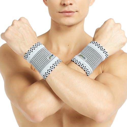 Neotech Care Wrist Band (1 Pair) - Bamboo Fiber Knitted Fabric - Light, Elastic & Breathable - Men, Women, Right or Left - for Sweat, Sports, Exercise, Workout, Gym - Grey Color (Size S)