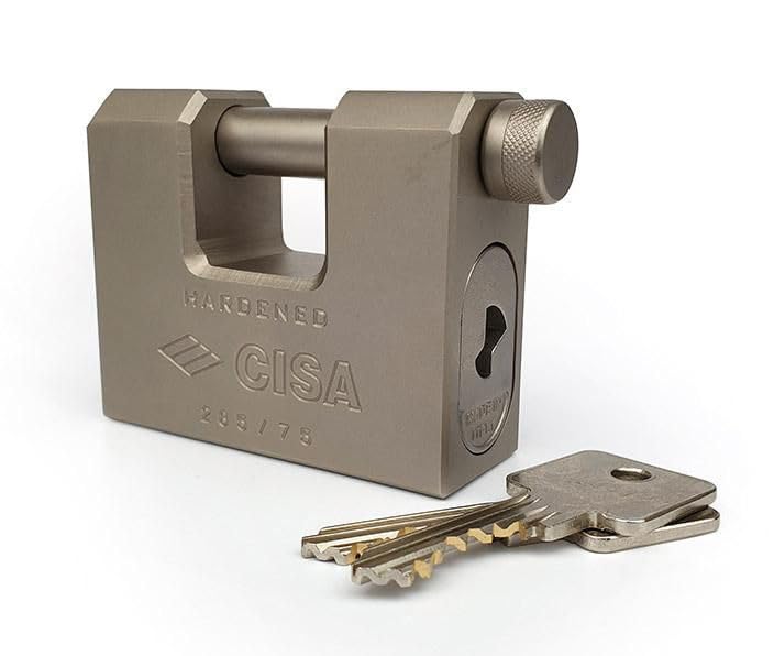 CISA Heavy Duty Padlock, 75mm Hardened Steel Shipping Container Securing Lock with Weatherproof Anti-Corrosion Nickel Plating Perfect for Outdoor Use with 2 Keys Included (Keyed to Differ)