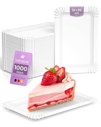 Inoverse 1000 Stück Pappteller, Weiß Einweg Teller - 13x20cm, Umweltfreundlich Partygeschirr, Einweggeschirr, Kuchenteller, Einwegteller aus Pappe, Papierteller, Pappteller Eckig