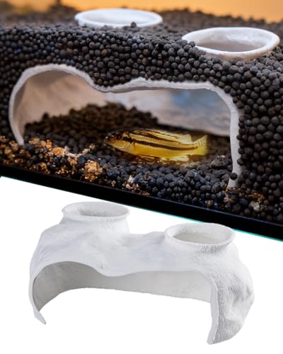 ORBIDYN Dual-Entrance Rock-Texture Cave Fish Tank Shelter & Aquarium Decor with 2 Tunnels 63.42.3in (White)