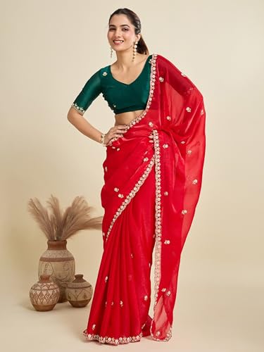 Image of Women's Chiffon Saree with Unstitched Blouse Piece