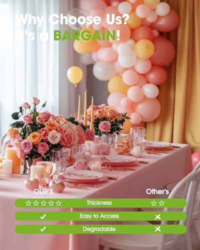 Image of Pureegg Plastic Table Cloth Disposable 6 Pack, 54 x 108 Inch, Pink | Easter Party, Valentines Day, Mothers Day, Waterproof, Pink, Tablecloth