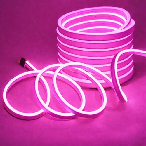Image of NEWNESS 13.2 Feet Pink Neon LED Strip Lights | IP65 Waterproof Flexible Silicone Rope Light with 12V Power Adapter for Home Decor