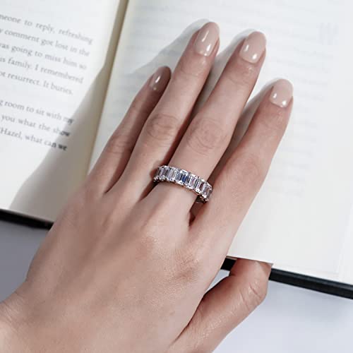 Diamonbliss Eternity Ring For Women 14K Yellow Gold, Rose Gold, Platinum Plated 925 Sterling Silver Infinity Band | 10.30 Carats Emerald Cut Cubic Zirconia Cz Diamond Stimulant (White, 7) #TOP2